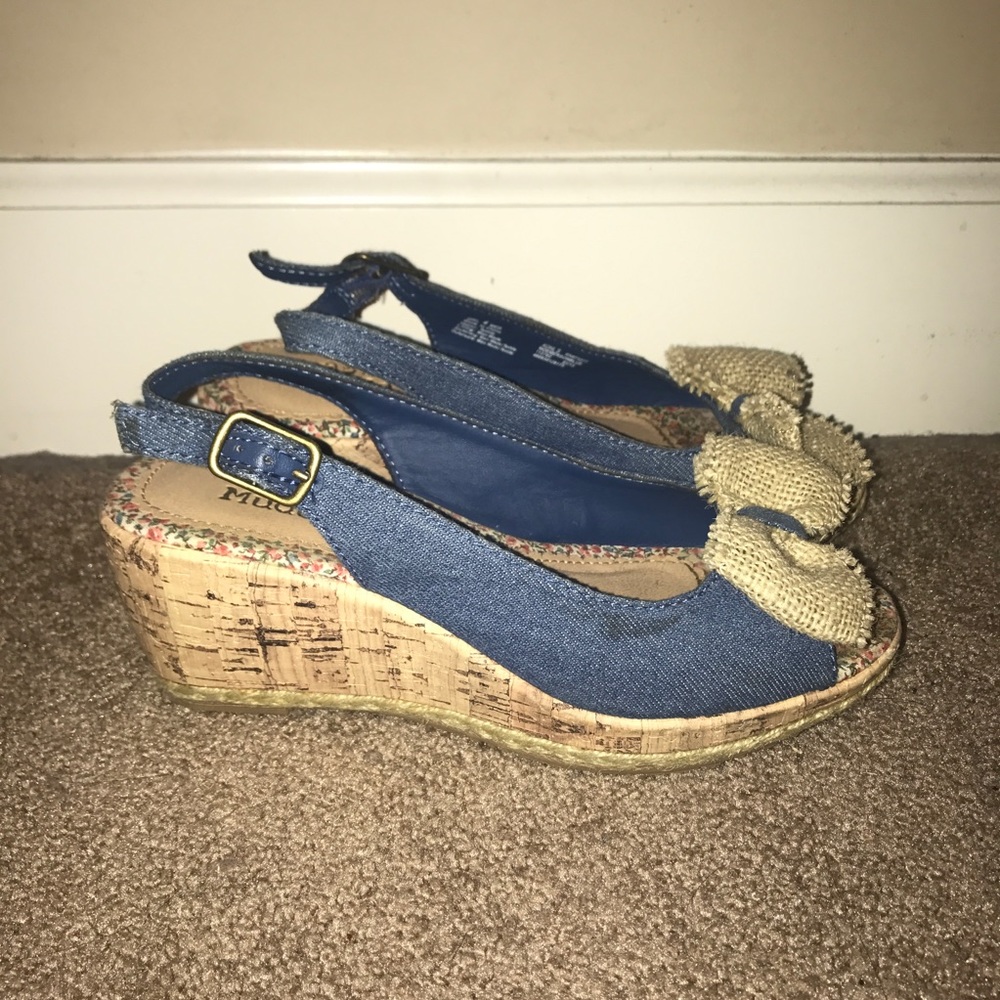 denim wedges with bow